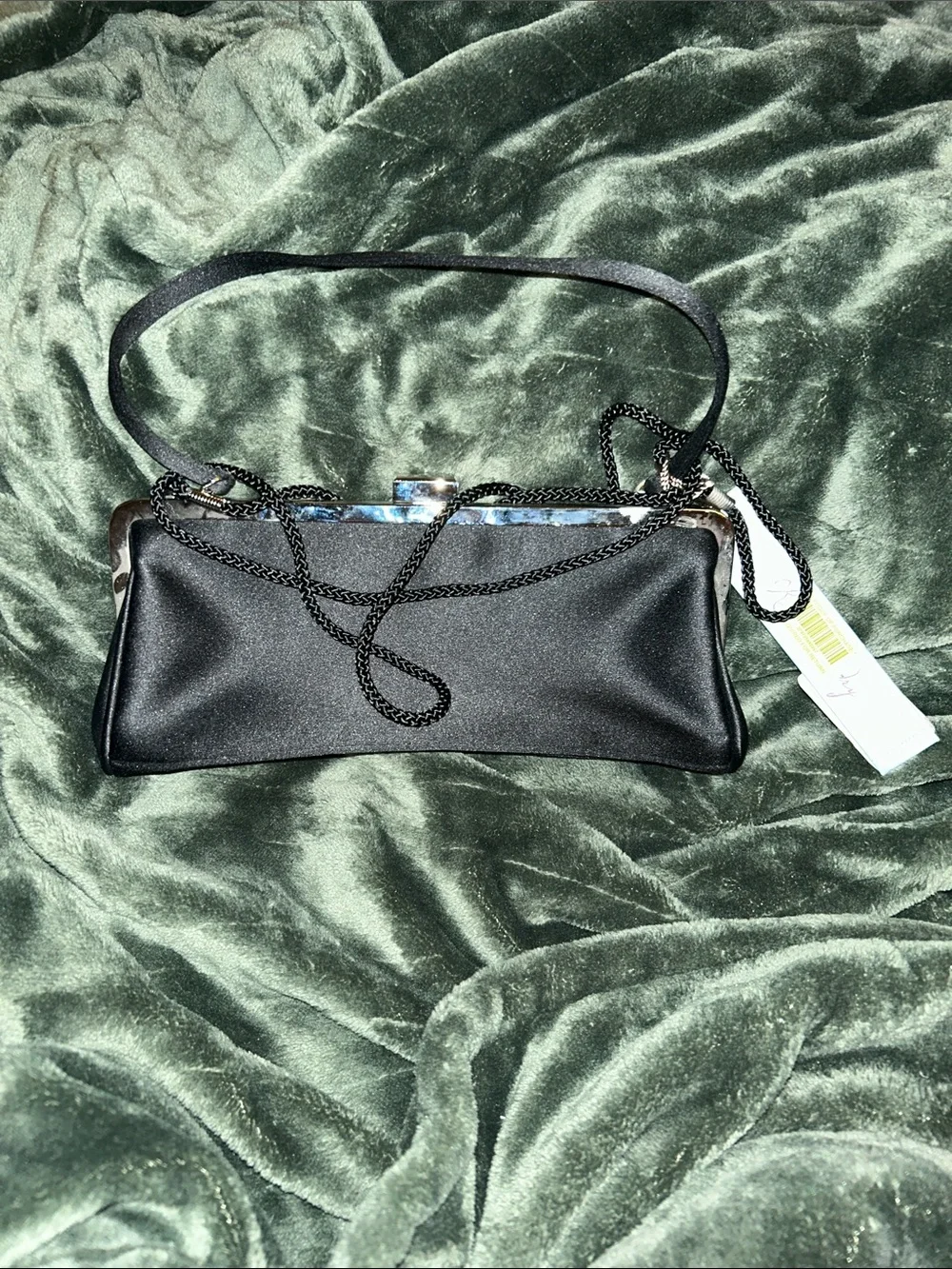 Kate Landry Black Clutch with Silver Floral Embroidery